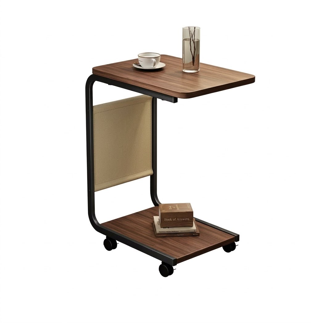 Rolling C-Shaped Side Table with Storage Pocket - Image 4