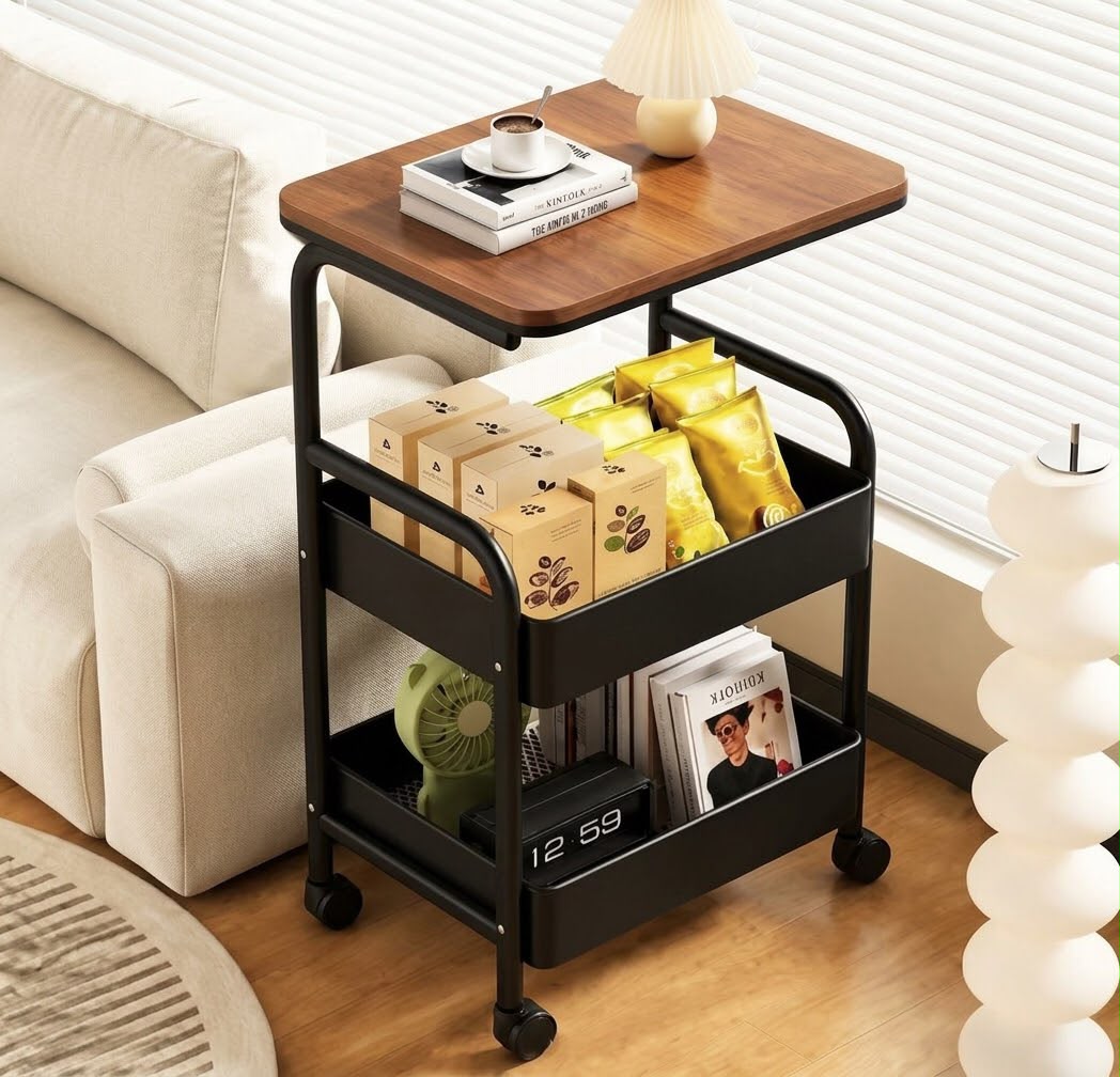 2 Layer Household Storage Cart With Wood Top