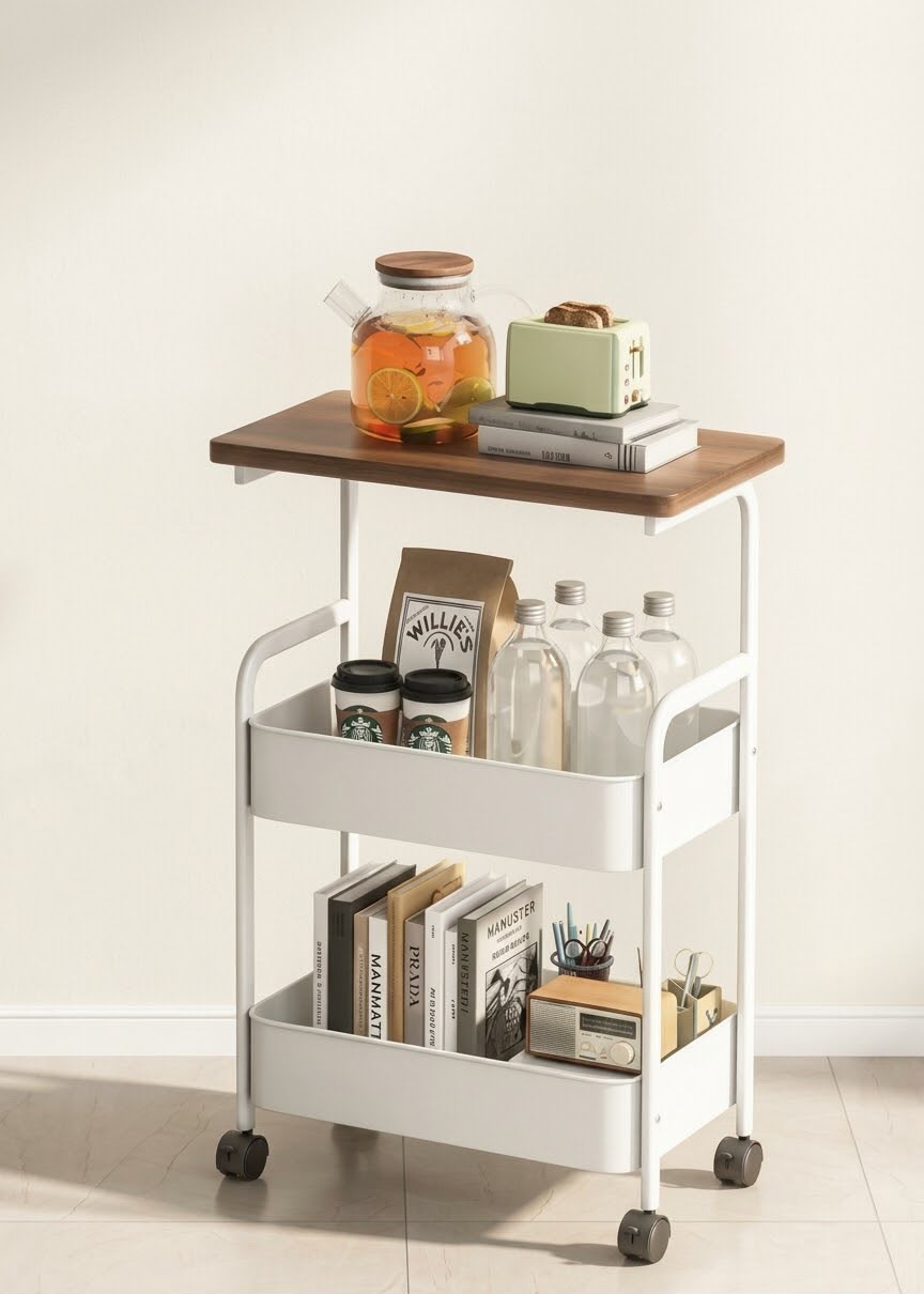 2 Layer Household Storage Cart With Wood Top - Image 5